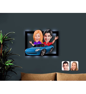 BK Gift Kişiye Özel Sevgililer Karikatürlü 3D Led Işıklı Ahşap Tablo-52