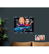 BK Gift Kişiye Özel Sevgililer Karikatürlü 3D Led Işıklı Ahşap Tablo-52