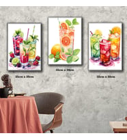 kokteyl içicekler soğuk meyve suları tablosu 3 adet 35cmx50cm kumaş baskılı canvas tablo