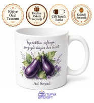 Patlıcan Temalı Baskılı Kupa Bardak Hediye Özel Tasarım Porselen Mug
