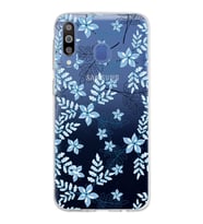 Samsung Galaxy M30 Kapak Floral Mavi Tasarımlı Şeffaf Silikon Kılıf