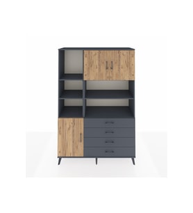 Hyperion Dolap 8 Raflı 4 Çekmeceli 3 Kapaklı 132x44x195 Antrasit-Çam/Antrasit