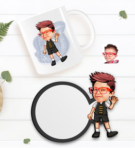 BK Gift Kişiye Özel Erkek Çocuk Karikatürlü Beyaz Kupa ve Ahşap Bardak Altlığı Hediye Seti-2
