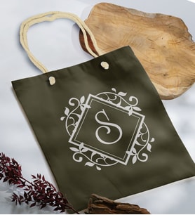 BK Gift Kişiye Özel Harfli Haki Halat Saplı Kumaş Bez Çanta-2, Baskılı Omuz Çantası, Alışveriş Çantası