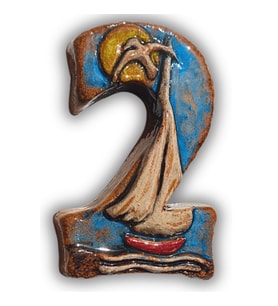 El Yapımı Deniz Temalı Seramik Kapı No.0 - 8x13 cm - Akdeniz/Ege ruhu - Dekoratif Ev, Villa, Site Girişi, Dış Mekan ve Apartman Girişi