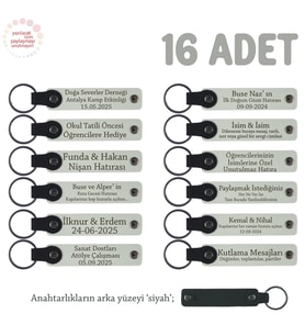Babalar Günü İçin Üzerine İsim Ve Özel Mesaj Yazılabilen, 16'lı Anahtarlık, Beyaz & Siyah