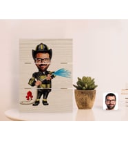 BK Gift Kişiye Özel İtfaiyeci Karikatürlü Otantik Masaüstü Ahşap Palet Çerçeve-1 (Beyaz)
