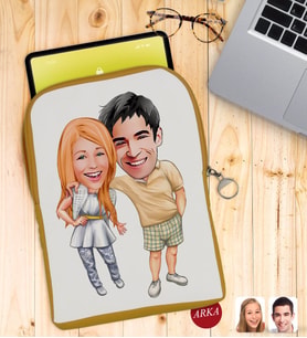 BK Gift Kişiye Özel Sevgililer Karikatürlü Taşınabilir Koruyucu Tablet Kılıfı & Organizer Çanta - Sarı-98