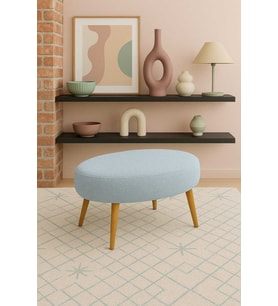 Teddy Oval Puf Bench Ahşap Retro Ayak Dekoratif Peluş Tabure