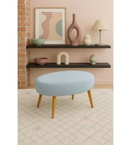 Teddy Oval Puf Bench Ahşap Retro Ayak Dekoratif Peluş Tabure