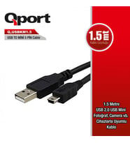 QPORT QPORT Q-USBKM1.5 USB 1.5MT GSM MICRO 5PIN KAMERA/DATA/ŞARJ KABLO SİYAH