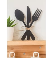 3'lü Dekoratif Ahşap Çatal-Kaşık-Bıçak Seti Mutfak, Kahve Köşesi, Dolap, Raf, Askı Süsü(19 cm)