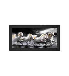 Yağlı Boya Kır Atlar Motifli Kanvas Tablo 80 x 110 cm Siyah Çerçeve