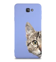 Samsung Galaxy J7 Prime 2 Uyumlu Lansman Kılıf Catface Tasarımlı İçi Kadife Kapak-Lila (Şeffaf)