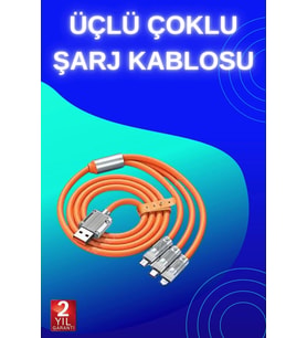 3 İn 1 Süper Hızlı Şarj Kablosu Android Ve İos Uyumlu Silikon Şarj Kablosu