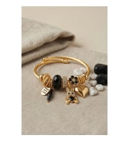 Mey İthalat® Tavşan Model Gold Renk Siyah Charmlı Bileklik