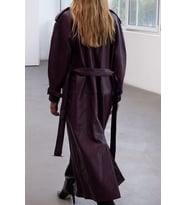 Tasarım Düz Astarlı Yaka Uzun Oversize Ceket Kadın Kemerli Oversize Suni Deri Trençkot