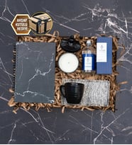 Mermer Desen Defter, Mum, Kahve Fincanı, Kolonya Ahşap Hediye Kutusu 