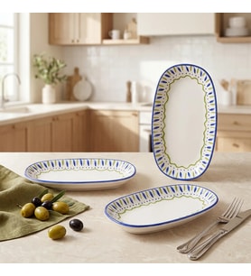 GÜRAL PORSELEN Zeytin Desenli 19 cm 3lü Porselen Kayık Tabak Seti