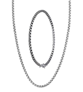 İnce Spor Model Erkek Çelik Zincir Kolye ve Bileklik Set 3mm eck07s (Metal)