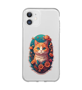 Iphone 11 Uyumlu Çiçek ve Kedi Tasarımlı Şeffaf Telefon Kılıfı