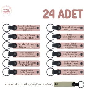 Tüm Özel Kutlamalar İçin Hediye Anahtarlık 24'lü Set, İsim Ve Mesaj Yazılabilir, Pudra & Sütlü Kahve