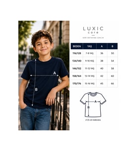 Çocuk Unisex Basic Oversize Tişört – Günlük Rahat Kesim Pamuk Dokulu Casual Yazlık T-Shirt - Lacivert - 7-8 Yaş