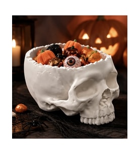 Halloween Cadılar Bayramı Dekoratif Kuru Kafa Şekerlik Kase Masa Üstü Dekor