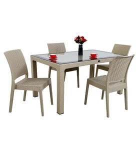 Mandella Elit Rattan 90x150 4 kişilik Elit Sandalye Camlı Masa Takımı Çölbeji