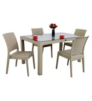Mandella Elit Rattan 90x150 4 kişilik Elit Sandalye Camlı Masa Takımı Çölbeji