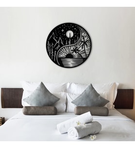 GÜNEŞ HİLAL YILDIZI METAL DEKORATİF TABLO (Siyah)
