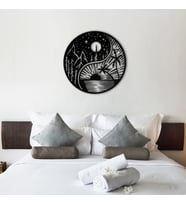 GÜNEŞ HİLAL YILDIZI METAL DEKORATİF TABLO (Siyah)