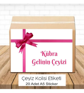 Pembe Fiyonklu İsimli Çeyiz Etiketi A5 20 Adet Etiket