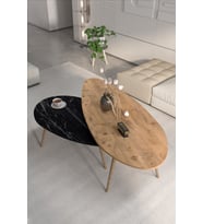 Orta Sehpa Seti Modern 2’li Ahşap Ayaklı Salon Oturma Odası Dekoratif Sehpa Takımı 8888 Ceviz Efes