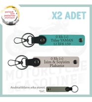 Klasik Motorculara, İsim Plaka ve 0 Rh (+) Kan Grubu, Kişiye Özel x2 Anahtarlık, Pudra-K Turkuaz-Gr (Çok Renkli)