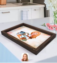 BK Gift Kişiye Özel Kadın Bankacı Karikatürlü Doğal Ahşap Tepsi-1