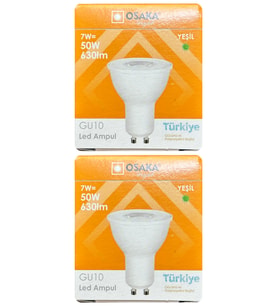 (2 Adet) Osaka 7W Yeşil Işık GU10 Duylu (Kalın Duy) Led Çanak Ampul