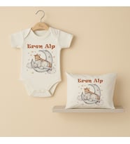Pia Baby Premium %100 Pamuk İsme Özel Organik Baskılı Çıtçıtlı Bebek Body Ve Yastık Kılıfı 5051-19 (Ekru)