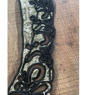 25X6 CM PUL PAYETLİ SİYAH YAKA GİYİM AKSESUAR DİKİŞ APLİKE
