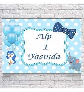 Fil ve Penguen Temalı Doğum Günü Afişi