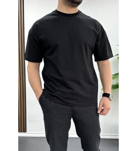 Erkek Oversize %100 Pamuk Nefes Alan Basic T-shirt Siyah Edw038