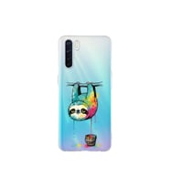 Oppo Reno 3 ile Uyumlu Splash Tembel Hayvan Tasarımlı Şeffaf Silikon Kılıf