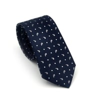 Beyaz Füme Desenli Lacivert Dokuma Kumaş Mendilli Slim Fit Kravat // SDK-2612-2