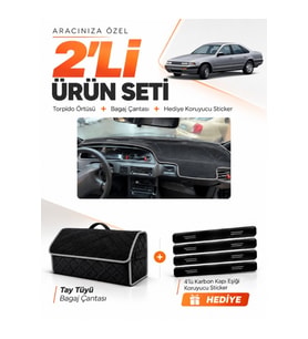 e-biz NİSSAN ALTİMA (1988-1993) Uyumlu Torpido Örtüsü + Tay Tüyü Bagaj Çantası - Siyah-Gri - NI003