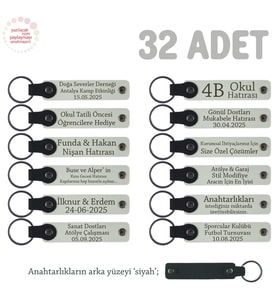 Öğretmene Hediye Fikirleri Arayanlara İsim Yazılabilen 32' li Anahtarlık Set, Beyaz & Siyah