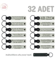Öğretmene Hediye Fikirleri Arayanlara İsim Yazılabilen 32' li Anahtarlık Set, Beyaz & Siyah