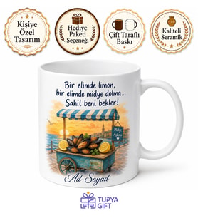 Midye Dolmacıya Sahil Yürüyüşü Bekleyenlere Limon Sıkılmış Kupa Bardak Hediye
