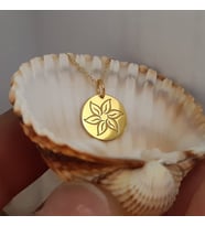 Altın Kaplama Disk Çiçek Gümüş Kolye
