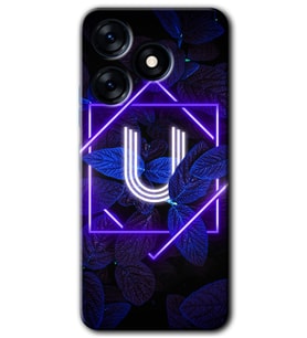 Tecno Spark 10C Kılıf HD Desen Baskılı Kılıf - Dark Neon Yaprak U Harfi