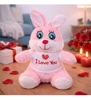 I Love You Tişörtlü Sevimli Pembe Peluş Tavşan